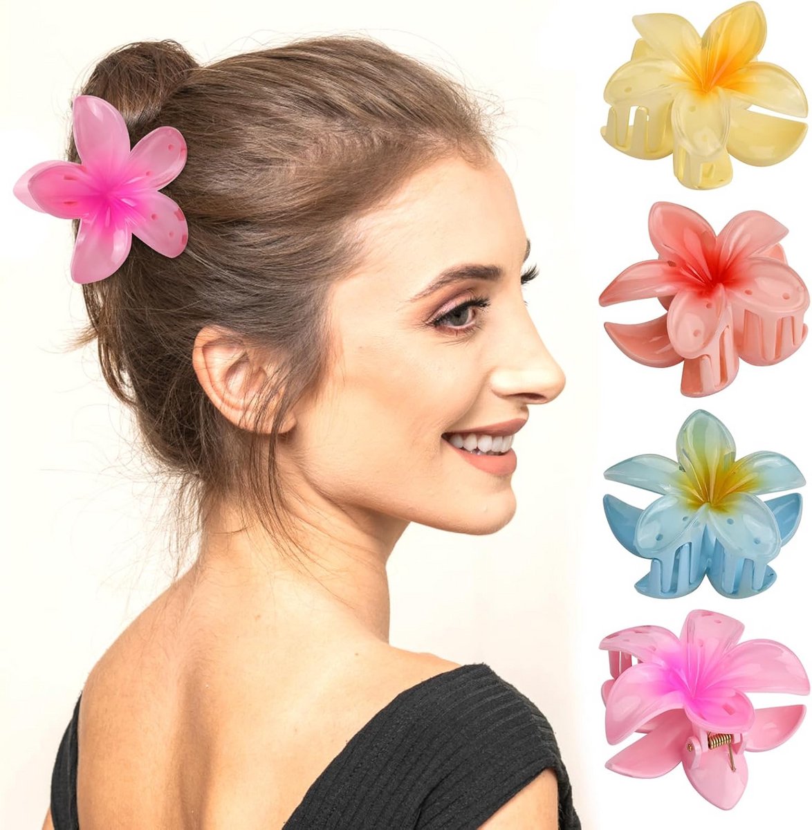 Kleurrijke Hawaii Bloemen Haarspelden - 4 Stuks Antislip Haarclips voor Dames