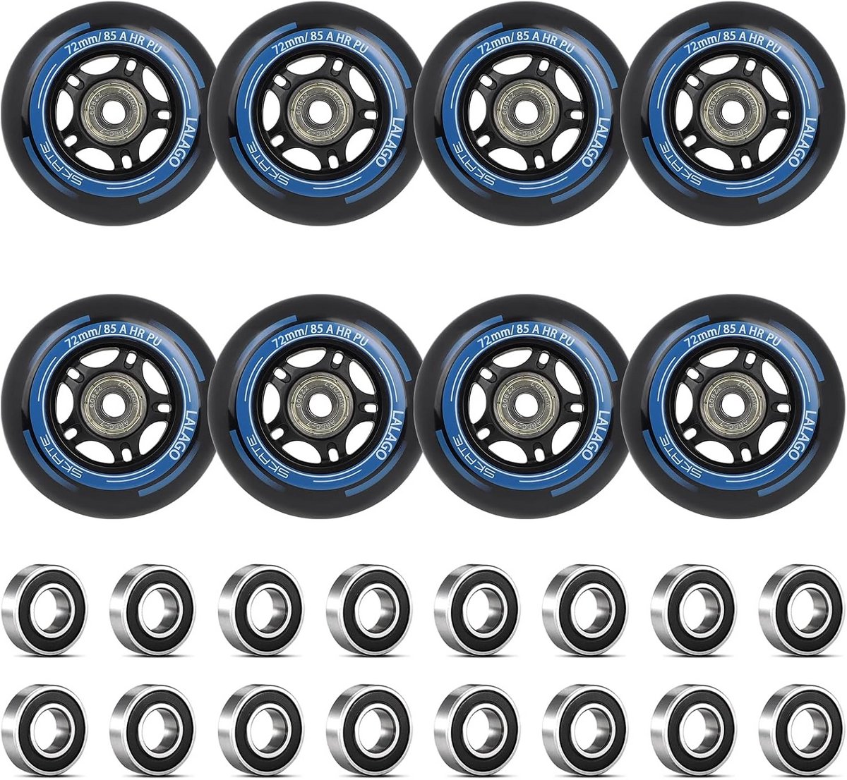 Set van 8 Inline Skate Wielen 72 mm met ABEC 9 Kogellagers voor Onderhoud en Upgrade