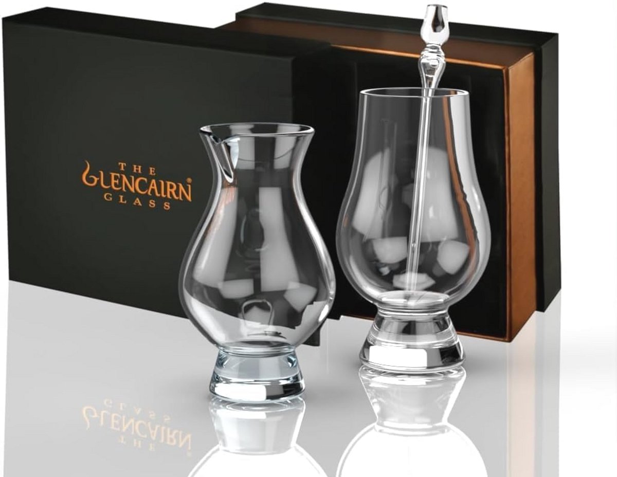 Whiskyglas met waterkan en waterdruppelaar cadeauset