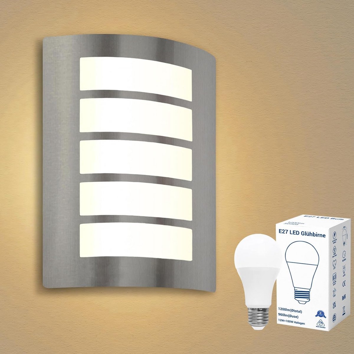 Moderne IP44 Wandlamp Buiten RVS - E27 Geschikt voor Badkamer, Balkon en Trapverlichting