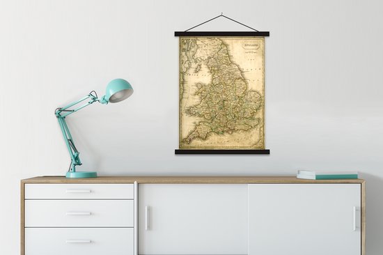 Carte Vintage de l'Angleterre et du Pays de Galles affiche textielposter lattes noir 90x120 cm
