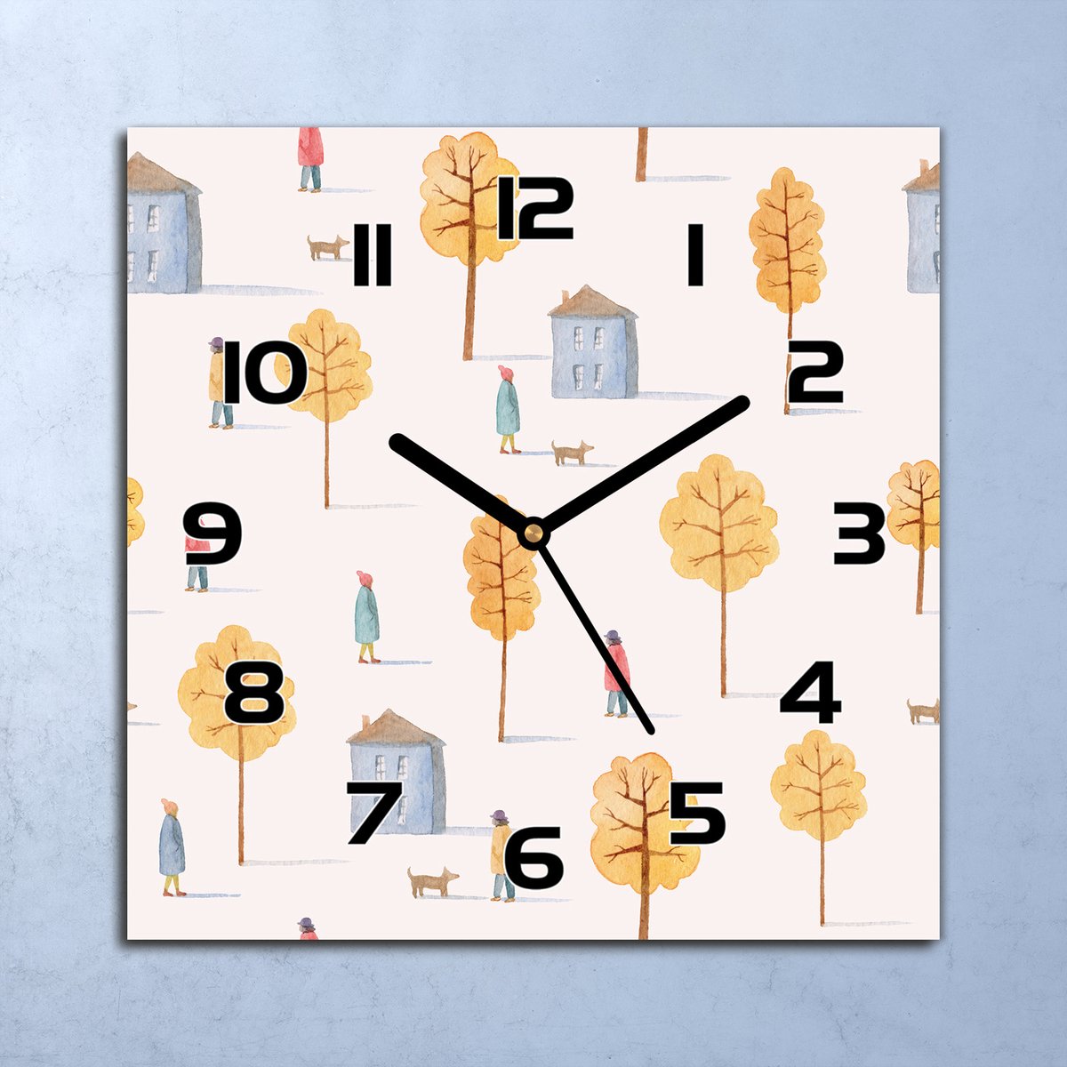 Coloray Wandklok - Een wandeling in het park Glazen Wandklok - 30x30 cm - Geel Wandklok - Wandklok Vierkant - Wandklok Industrieel - Wandklok Keuken - Stille Wandklok