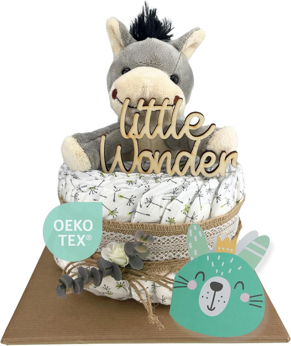 Luiertaart Vintage - Neutraal Unisex Geboortecadeau voor Jongens en Meisjes - Babyfeestje - Caketopper