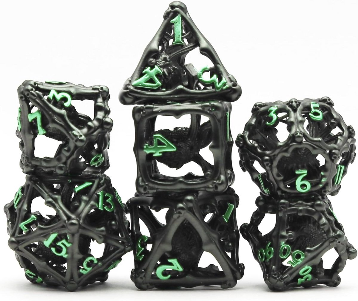 Polyedrische Dobbelstenen voor Dungeons and Dragons - Metalen DND Dobbelset (Eye-Groen)