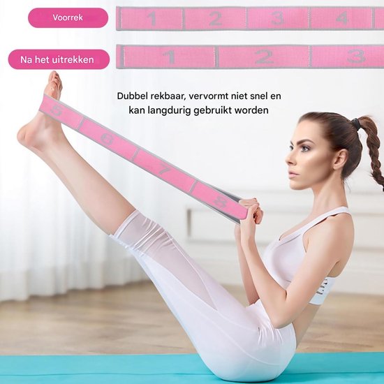 longziming -Elastische Yogariem met 8 Lussen - Stretchband voor Yoga, Pilates & Gymnastiek - Ideaal voor Rek- en Krachttraining - Fitness Dehnband voor Beginners & Gevorderden — afbeelding 3