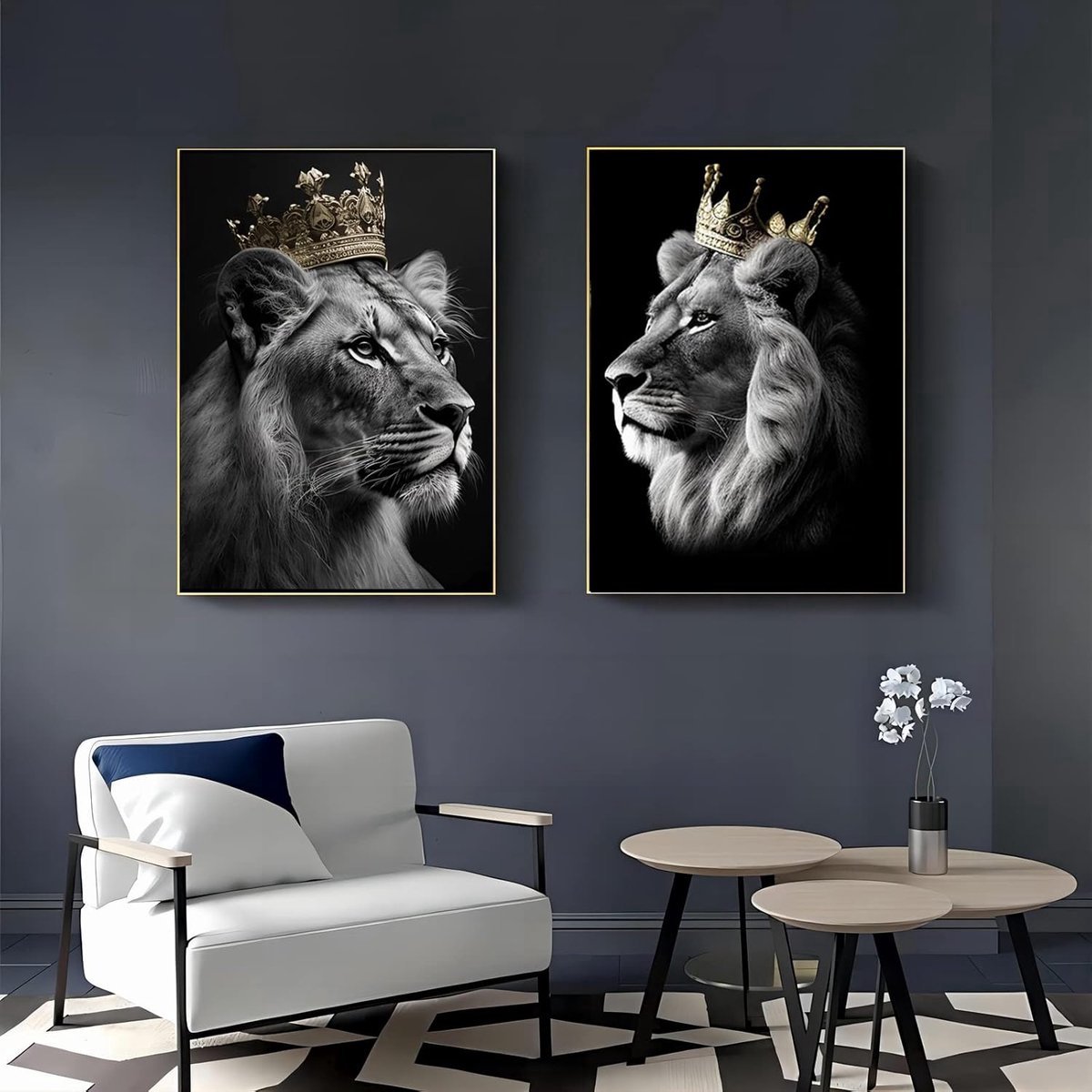 Stunq® canvas foto's, zwart-gouden dierenposter, decoratie, Afrika leeuw, kunstprints voor slaapkamer, foto, wooncultuur, decoratie, zonder lijst (leeuw A, 50 x 70 cm x 2)