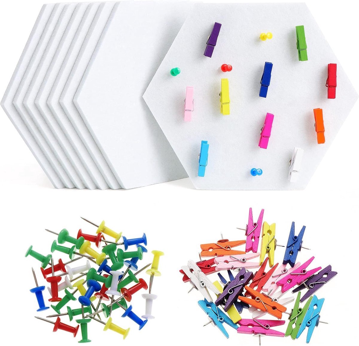 Stunq® Zelfklevende Zeskantige Prikborden Set van 8 voor Decoratie en Organisatie