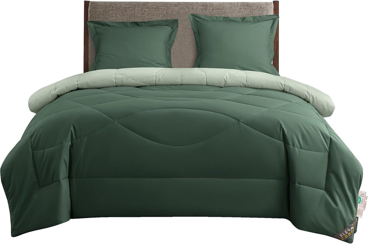 Dekbed 240x220 - 2 Persoons 4 Seizoenen - Wasbaar - Extra Zacht -Bosgroen & Muntgroen