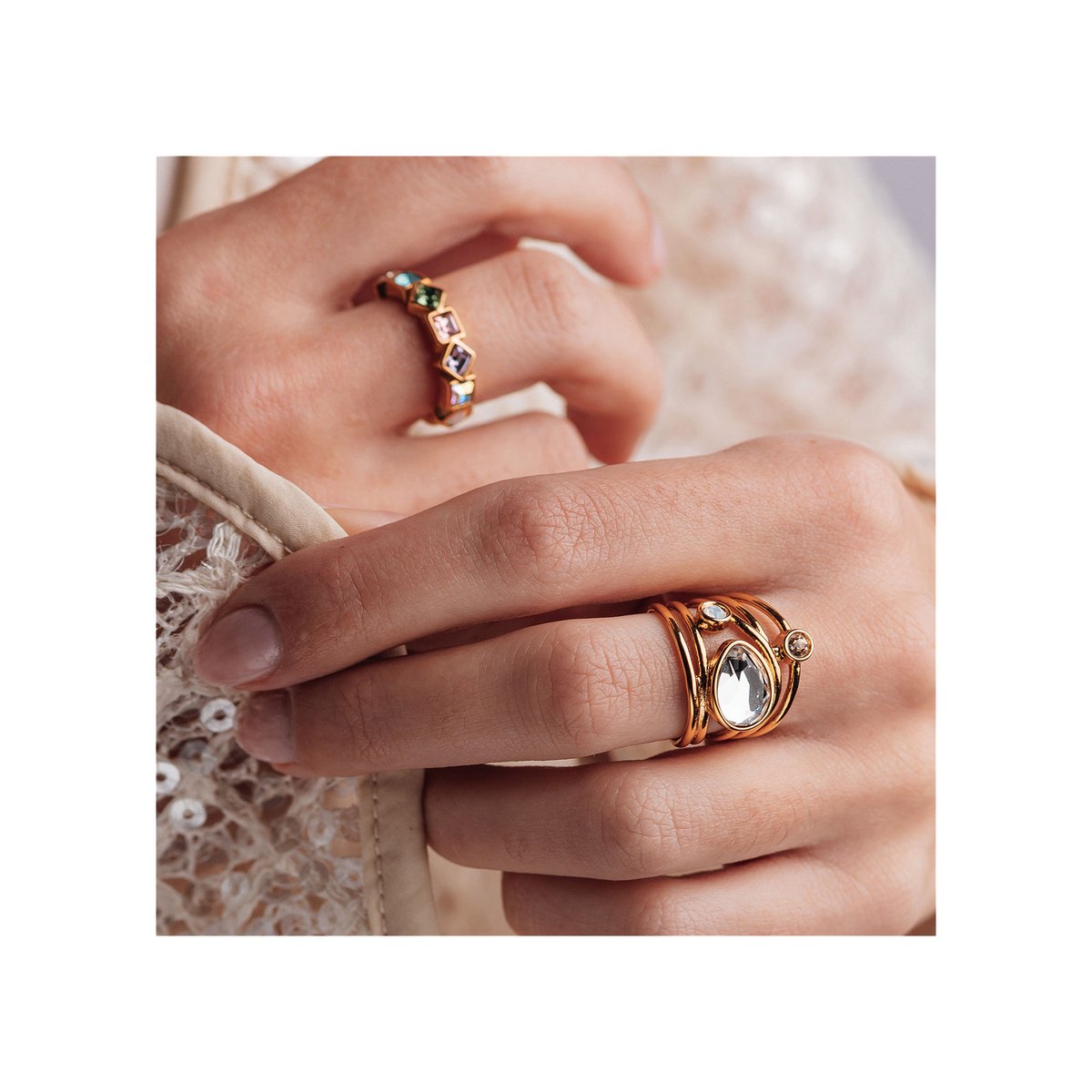 Fame-Bloom Opal-Goudkleurig-Dames Ring