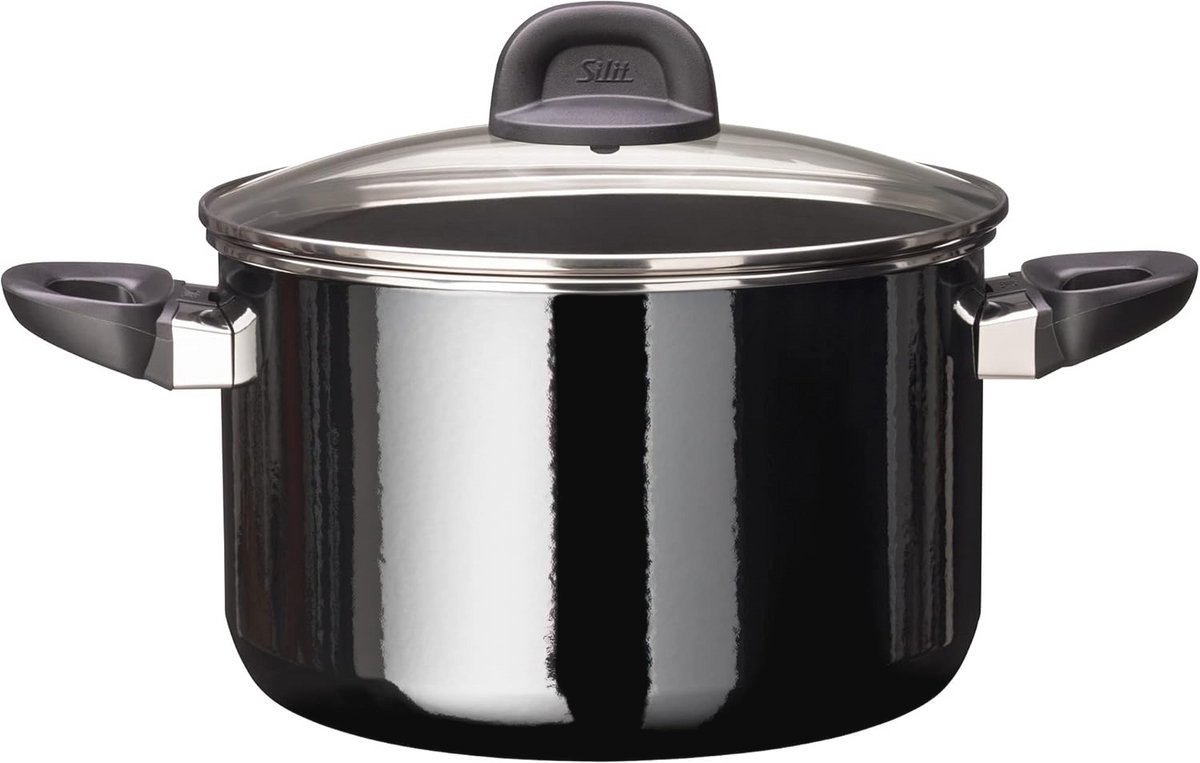 Grote Kookpan met Glazen Deksel, 24 cm, Inductie, 6,4 L, Keramiek Zwart