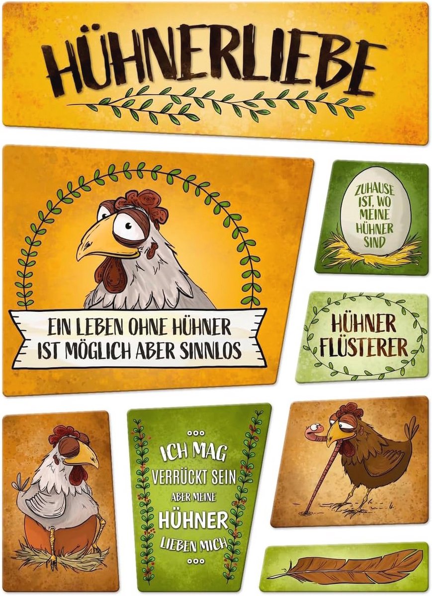 Set van 8 Kippen Koelkastmagneten - Kippenliefde
