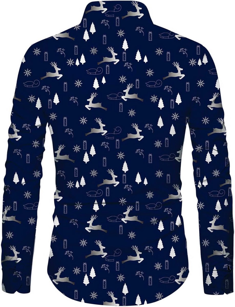 Kerstshirt Heren Lange Mouw 3D Print Slim Fit Grappige Funky Shirts