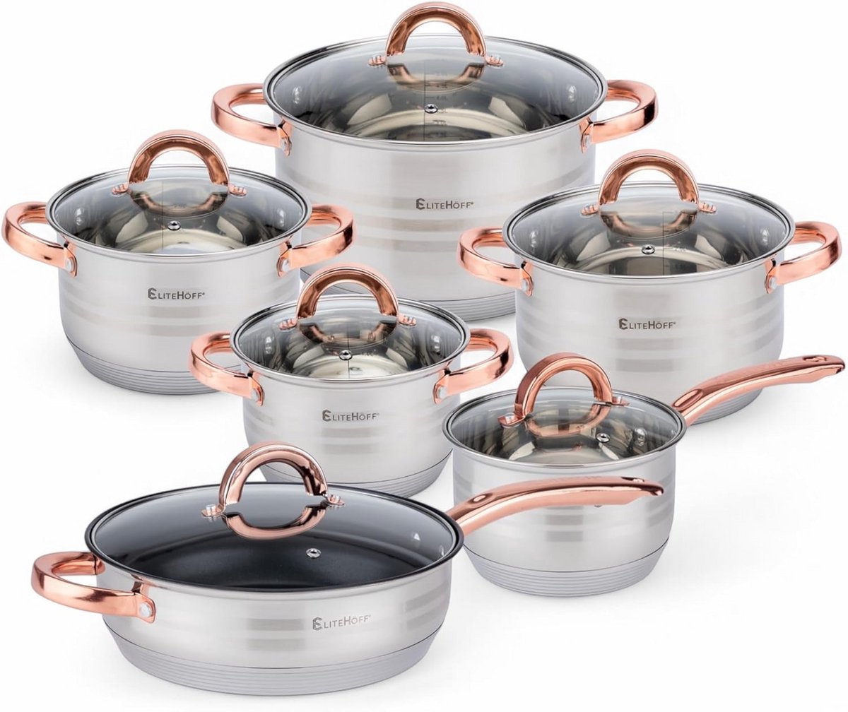Inductie Pannenset 12 Delen Roestvrij Staal met Glasdeksels