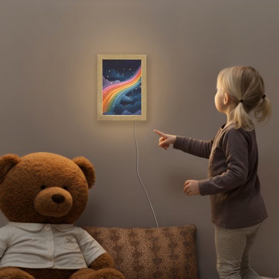 Nachtlampje 15x20 cm - Kinder lampje - Regenboog - Sterrenhemel - Kleurrijk - Tafellamp kinderkamer - Slaapkamer lamp - Bedlamp kinderen - Kinderlampje stopcontact - Wandlamp babykamer - Nachtlampjes van Merkloos — afbeelding 5