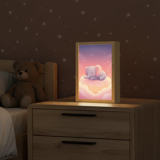 Nachtlampje 20x30 cm - Kinder lampje - Dier - Roze - Wolken - Tafellamp kinderkamer - Slaapkamer lamp - Bedlamp kinderen - Kinderlampje stopcontact - Wandlamp babykamer - Nachtlampjes van Merkloos — afbeelding 2