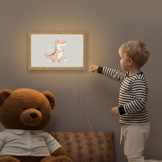 Nachtlampje 30x20 cm - Kinder lampje - Dino - Bloemen - Blauw - Tafellamp kinderkamer - Slaapkamer lamp - Bedlamp kinderen - Kinderlampje stopcontact - Wandlamp babykamer - Nachtlampjes van Merkloos — afbeelding 5