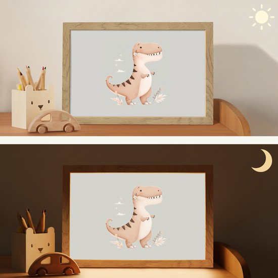 Nachtlampje 30x20 cm - Kinder lampje - Dino - Bloemen - Blauw - Tafellamp kinderkamer - Slaapkamer lamp - Bedlamp kinderen - Kinderlampje stopcontact - Wandlamp babykamer - Nachtlampjes van Merkloos — afbeelding 4