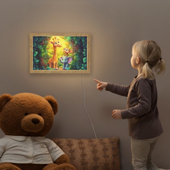 Nachtlampje 30x20 cm - Kinder lampje - Dieren - Jungle - Giraf - Olifant - Aapje - Tafellamp kinderkamer - Slaapkamer lamp - Bedlamp kinderen - Kinderlampje stopcontact - Wandlamp babykamer - Nachtlampjes van Decoware — afbeelding 5