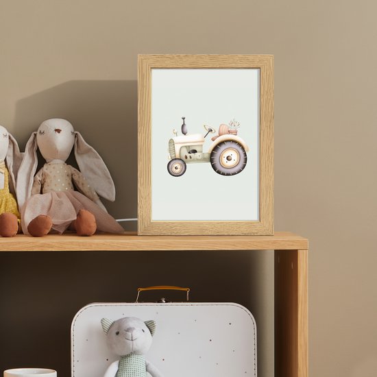 Nachtlampje 15x20 cm - Kinder lampje - Vintage - Tractor - Pastel - Tafellamp kinderkamer - Slaapkamer lamp - Bedlamp kinderen - Kinderlampje stopcontact - Wandlamp babykamer - Nachtlampjes van OnlyWow — afbeelding 3