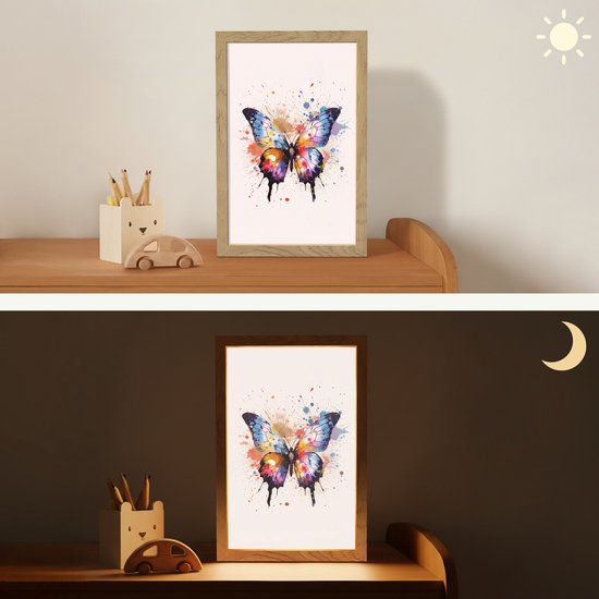 Nachtlampje 20x30 cm - Kinder lampje - Vlinder - Roze - Verf - Kleurrijk - Tafellamp kinderkamer - Slaapkamer lamp - Bedlamp kinderen - Kinderlampje stopcontact - Wandlamp babykamer - Nachtlampjes van Violet88 — afbeelding 4