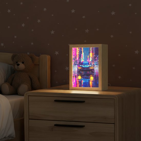 Nachtlampje 15x20 cm - Kinder lampje - Auto - Politie - Stad - Jongens - Kleurrijk - Tafellamp kinderkamer - Slaapkamer lamp - Bedlamp kinderen - Kinderlampje stopcontact - Wandlamp babykamer - Nachtlampjes van Merkloos — afbeelding 2
