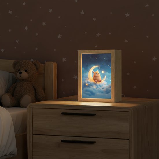 Nachtlampje 15x20 cm - Kinder lampje - Knuffel - Monster - Maan - Wolken - Tafellamp kinderkamer - Slaapkamer lamp - Bedlamp kinderen - Kinderlampje stopcontact - Wandlamp babykamer - Nachtlampjes van Merkloos — afbeelding 2