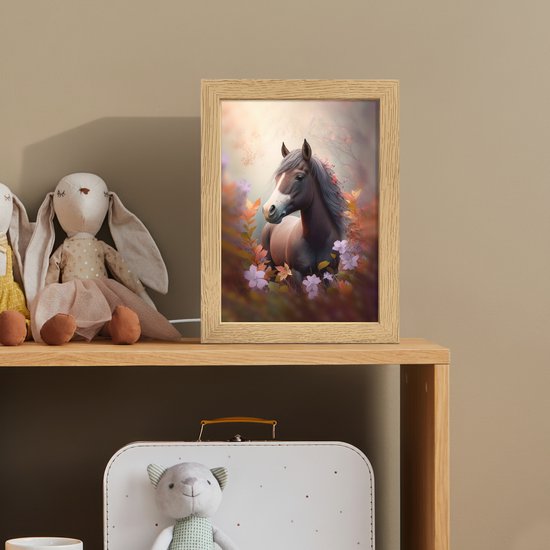 Nachtlampje 15x20 cm - Kinder lamp - Paard - Bloemen - Natuur - Paars - Dieren - Tafellamp kinderkamer - Slaapkamer lamp - Bedlamp kinderen - Kinderlampje stopcontact - Wandlamp babykamer - Nachtlampjes van Merkloos — afbeelding 3