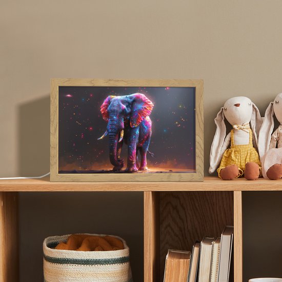 Nachtlampje 30x20 cm - Kinder lampje - Olifant - Kleuren - Sterren - Dier - Tafellamp kinderkamer - Slaapkamer lamp - Bedlamp kinderen - Kinderlampje stopcontact - Wandlamp babykamer - Nachtlampjes van Merkloos — afbeelding 3