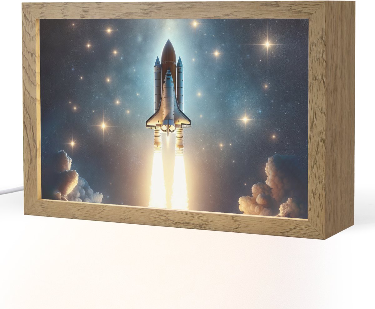 Nachtlampje 30x20 cm - Kinder lampje - Ruimtevaart - Raket - Space - Sterren - Tafellamp k