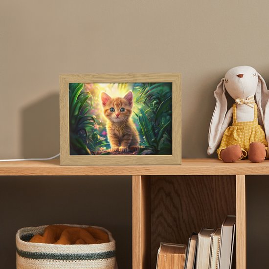 Nachtlampje 20x15 cm - Kinder lampje - Kat - Huisdier - Natuur - Tafellamp kinderkamer - Slaapkamer lamp - Bedlamp kinderen - Kinderlampje stopcontact - Wandlamp babykamer - Nachtlampjes van Merkloos — afbeelding 3