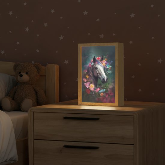 Nachtlampje 20x30 cm - Kinder lampje - Paard - Natuur - Bloemen - Bos - Dieren - Tafellamp kinderkamer - Slaapkamer lamp - Bedlamp kinderen - Kinderlampje stopcontact - Wandlamp babykamer - Nachtlampjes van OnlyWow — afbeelding 2
