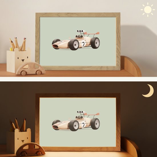 Nachtlampje 30x20 cm - Kinder lampje - Beige - Raceauto - Groen - Tafellamp kinderkamer - Slaapkamer lamp - Bedlamp kinderen - Kinderlampje stopcontact - Wandlamp babykamer - Nachtlampjes van Merkloos — afbeelding 4