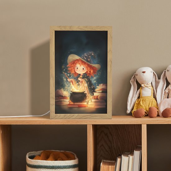 Nachtlampje 20x30 cm - Kinder lampje - Tovenares - Meisje - Boeken - Toveren - Tafellamp kinderkamer - Slaapkamer lamp - Bedlamp kinderen - Kinderlampje stopcontact - Wandlamp babykamer - Nachtlampjes van Merkloos — afbeelding 3
