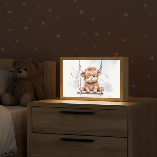 Nachtlampje 30x20 cm - Kinder lamp - Schotse hooglander - Dier - Kinderen - Tafellamp kinderkamer - Slaapkamer lamp - Bedlamp kinderen - Kinderlampje stopcontact - Wandlamp babykamer - Nachtlampjes van Merkloos — afbeelding 2