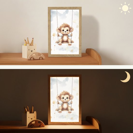 Nachtlampje 20x30 cm - Kinder lamp - Aap - Dier - Kinderen - Tafellamp kinderkamer - Slaapkamer lamp - Bedlamp kinderen - Kinderlampje stopcontact - Wandlamp babykamer - Nachtlampjes van Decohome — afbeelding 4