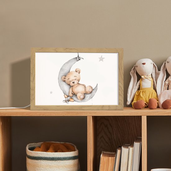 Nachtlampje 30x20 cm - Kinder lamp - Beer - Maan - Sterren - Kinderen - Tafellamp kinderkamer - Slaapkamer lamp - Bedlamp kinderen - Kinderlampje stopcontact - Wandlamp babykamer - Nachtlampjes van Lumisky — afbeelding 3