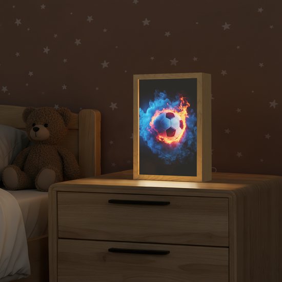Nachtlampje 20x30 cm - Kinder lamp - Voetbal - Vuur - IJs - Blauw - Tafellamp kinderkamer - Slaapkamer lamp - Bedlamp kinderen - Kinderlampje stopcontact - Wandlamp babykamer - Nachtlampjes van Merkloos — afbeelding 2