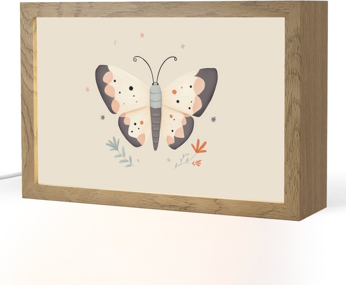 Nachtlampje 30x20 cm - Kinder lampje - Vlinder - Minimalistisch - Pastel - Tafellamp kinde
