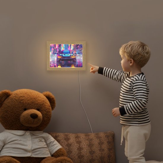 Nachtlampje 20x15 cm - Kinder lampje - Auto - Politie - Stad - Jongens - Kleurrijk - Tafellamp kinderkamer - Slaapkamer lamp - Bedlamp kinderen - Kinderlampje stopcontact - Wandlamp babykamer - Nachtlampjes van Merkloos — afbeelding 5