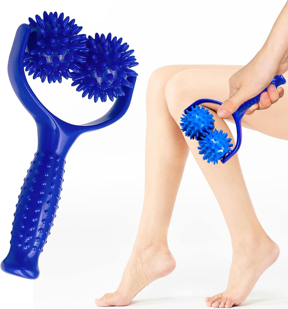 Massagebal en massagerol met handvat voor spierpijn en herstel