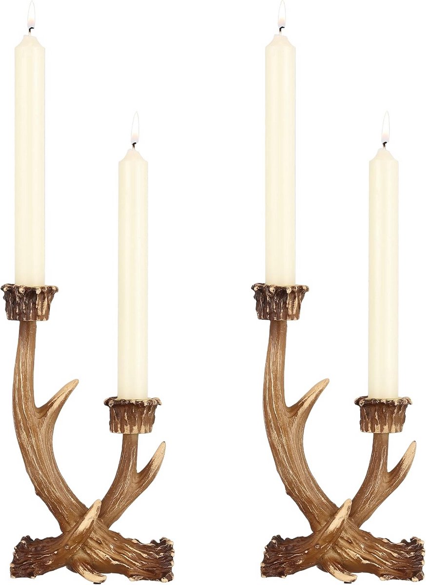 Herten Gewei Kaarsenhouder - Rustieke Kandelaar Houders voor Woondecoratie en Bruiloft Centerpieces (2 Stuks)