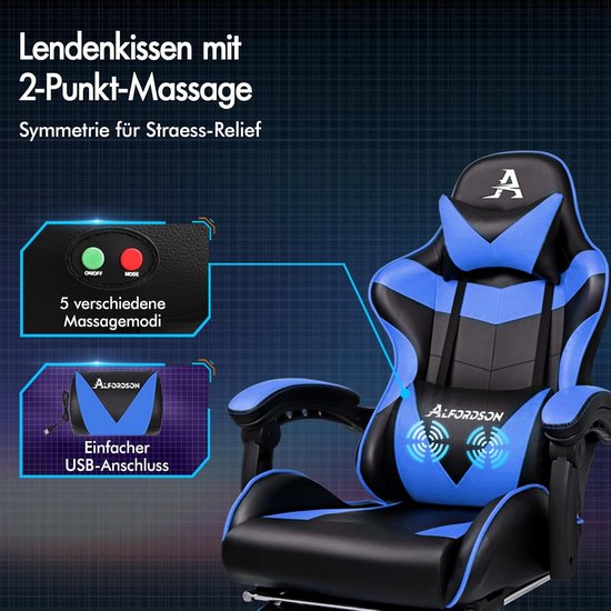 ALFORDSON Massage-gamingstoel, gamingstoel met led, 150