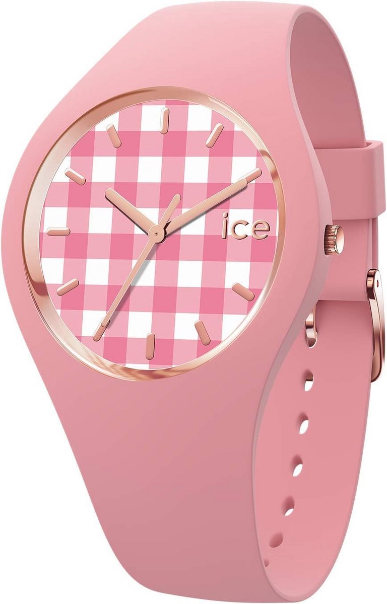 Dameshorloge Roze Siliconen Band Vichy Patroon Waterdicht