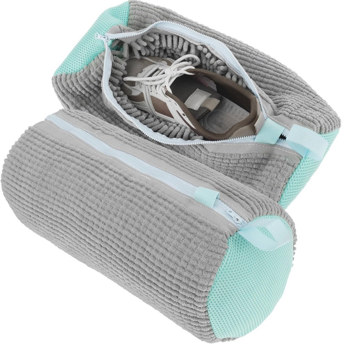 Herbruikbare waszakken voor schoenen - Draagbare waszak met ritssluiting voor sneakers en hardloopschoenen (2 stuks, grijs)