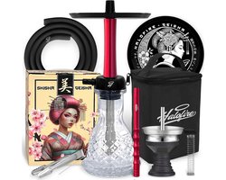 Professionele Waterpijp (Shisha) Rood | Compact & Draagbaar met Glazen Bodem en Koffer