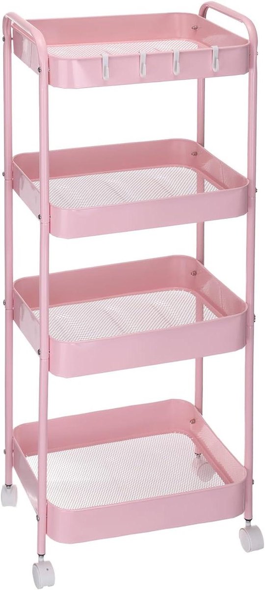 Allecta - Multifunctionele Smalle Opbergwagen voor Keuken, Badkamer en Slaapkamer met Wielen - Roze - 4 Traps - Organizer Kast