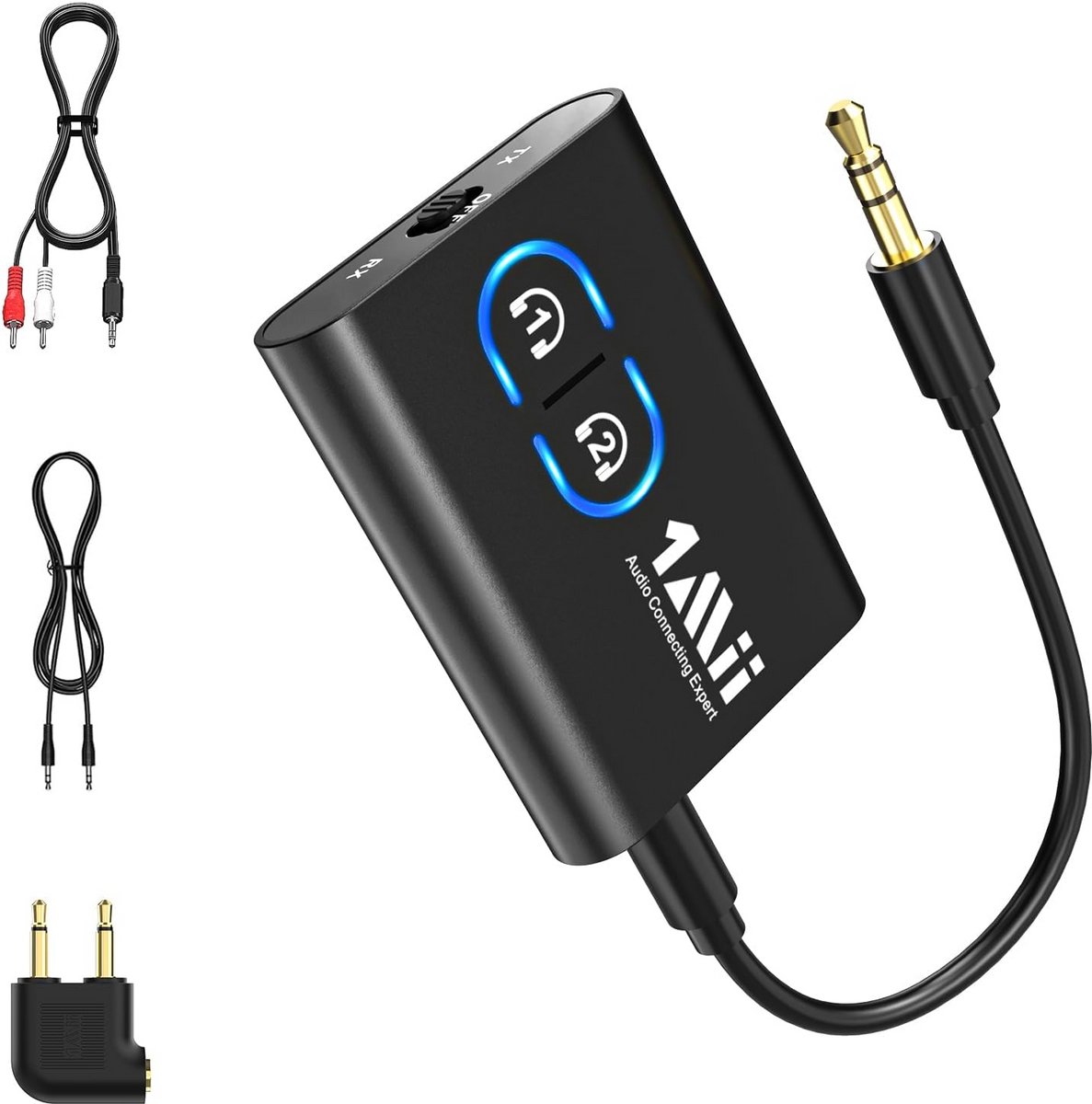 2-in-1 Bluetooth 5.3 Adapter voor TV en Audio - Zender en Ontvanger met aptX Low Latency - 3.5mm AUX Splitter voor Koptelefoons en Luidsprekers