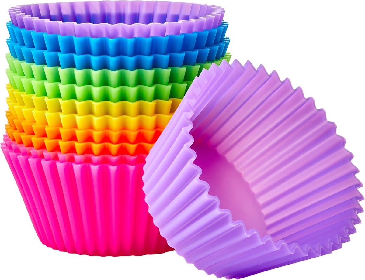 Oneay Set van 12 siliconen bakvormpjes, siliconen muffinvormpjes, siliconen cakevormpjes, BPA-vrij, vaatwasmachinebestendig