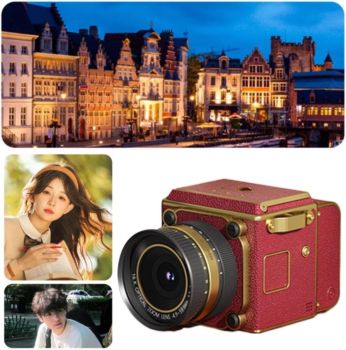 Retro mini CCD-camera, 4K digitale camera met dubbele lens, 3 MP foto's, 16x zoom, OTG-deling, compacte ABS-behuizing, ideaal voor studenten en contentmakers - met 32GB geheugenkaart (groen) thumbnail 3