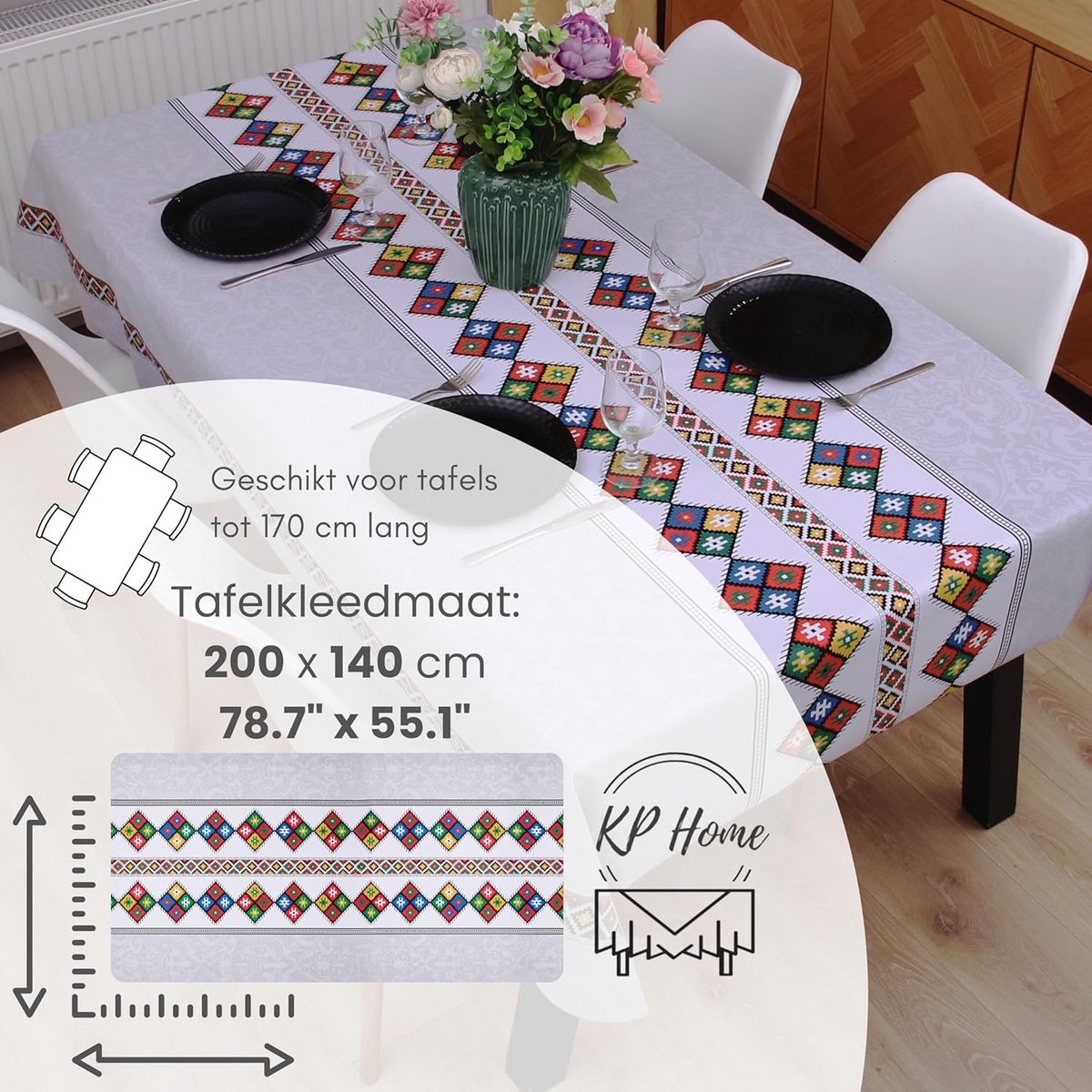 Waterdicht PVC Tafelkleed Grijs met Indiaas Patroon 200x140 cm Rechthoekig